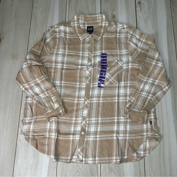 Gap Women's Soft‎ Cotton Relaxed Fit Button Up Flannel Shirt Size XXLarge -New - Picture 6 of 11